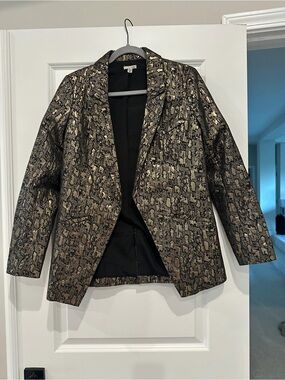 Ecote Metallic Gold and Black Patterned Blazer